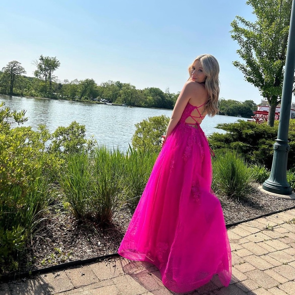 La Femme Prom Dress #3113 in Neon Pink